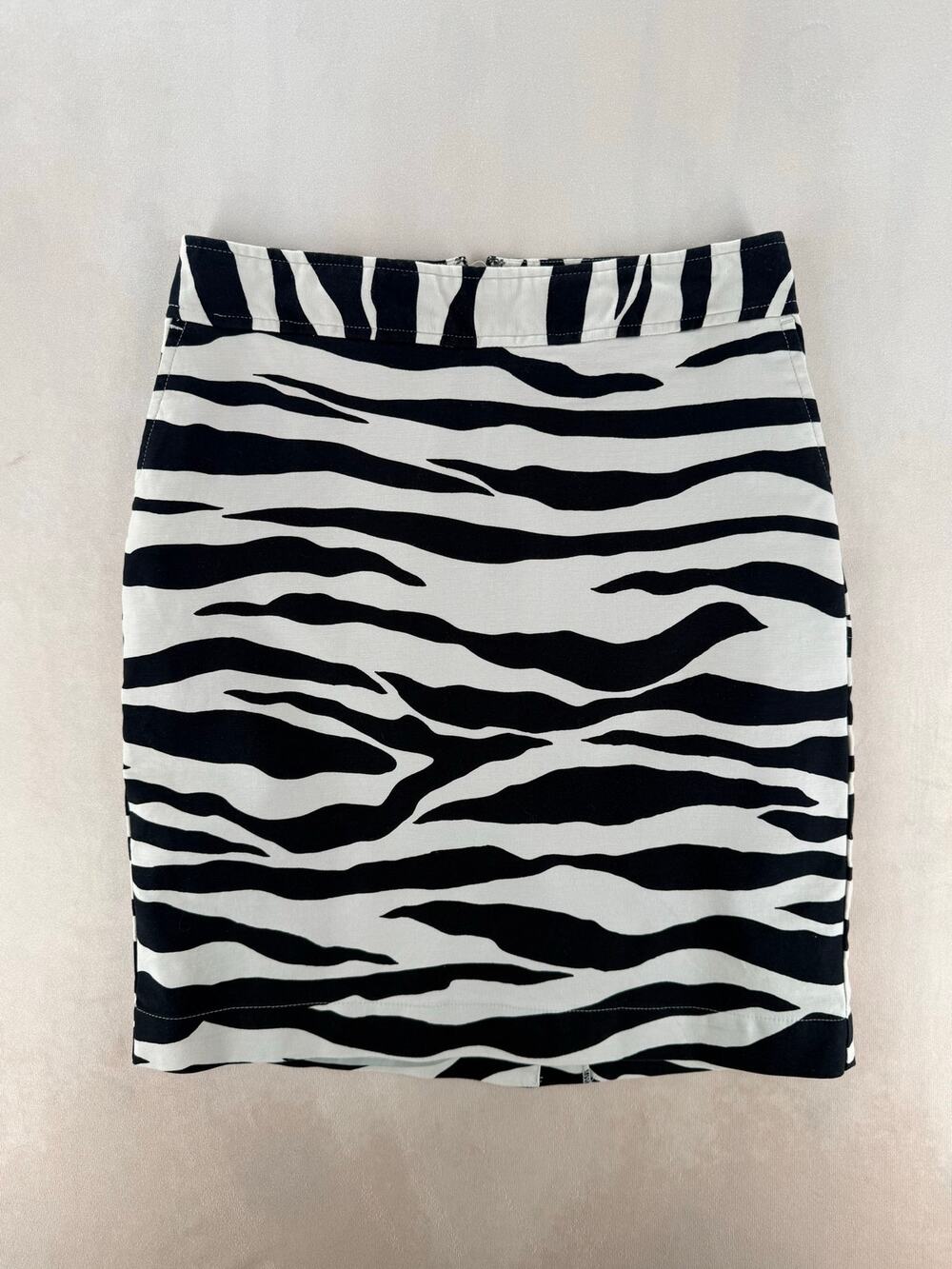 Mebona Zebra Print Mini Skirt Size 4 Black White Y2K Stretch Pencil Skirt